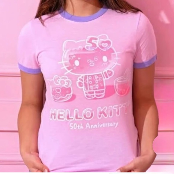 Hello Kitty Tops - Hello Kitty Cafe 50th Anniversary Birthday  Pink Tee Size Medium